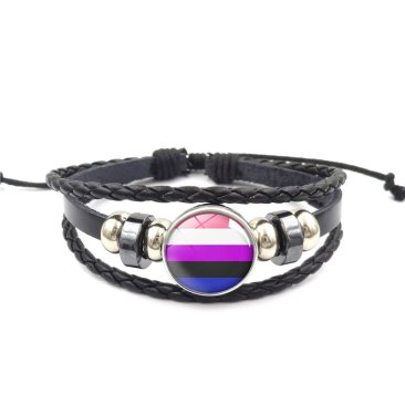 Handmade Weave Black Leather Genderfluid bracelet