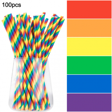 100PCS Rainbow Paper Straws