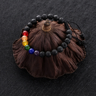 Black Volcanic Stone Handmade Rainbow Bracelet