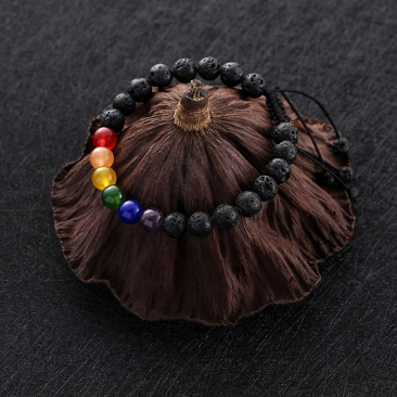 Black Volcanic Stone Handmade Rainbow Bracelet