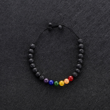 Black Volcanic Stone Handmade Rainbow Bracelet