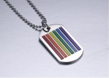Titanium Stainless Steel Gay Pride Dog Tag w/ Chain