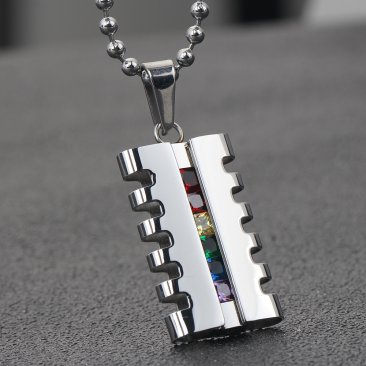 Stainless Steel and Zircon Rainbow Pendant Statement Necklace