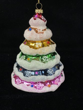 Holiday Tree Ornament 4.5" Tall Hand Painted Mercury Glass & Jeweled