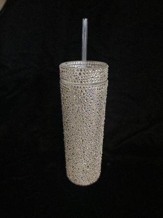 Rhinestone Covered Acrylic Skinny Tumbler 16 oz Cup with Straw