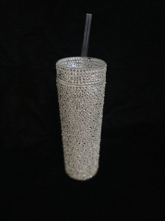 Rhinestone Covered Acrylic Skinny Tumbler 16 oz Cup with Straw