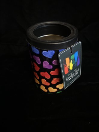Double Wall Stainless Steel Can Holder - Black with Rainbow Hearts