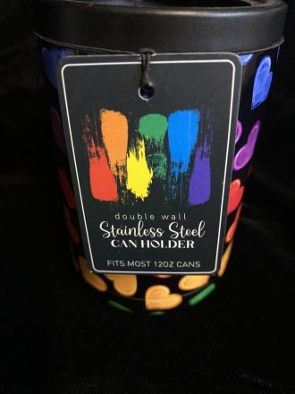 Double Wall Stainless Steel Can Holder - Black with Rainbow Hearts