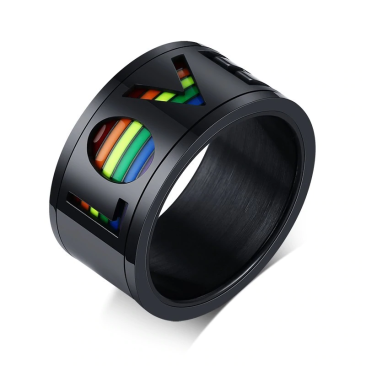 Spinner LOVE ring with Rainbow Inlay in Black