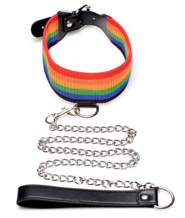 Master Series Kinky Pride Rainbow Bondage Set Wrist & Ankle Cuffs & Collar W/Leash