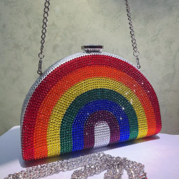 Rainbow Crystal Half-Moon Clutch – Sparkle with Pride