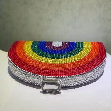 Rainbow Crystal Half-Moon Clutch – Sparkle with Pride