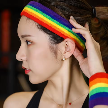Rainbow Athletic Sweatband Set (1 Headband + 2 Wristbands)