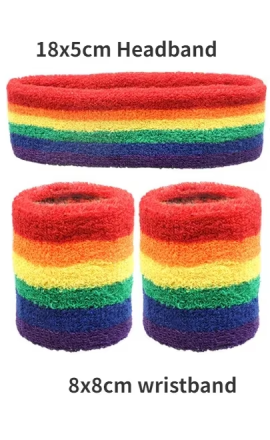 Rainbow Athletic Sweatband Set (1 Headband + 2 Wristbands)