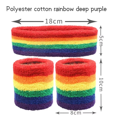 Rainbow Athletic Sweatband Set (1 Headband + 2 Wristbands)