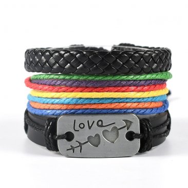Handmade Woven Pride Rainbow Leather Bracelet Set 2