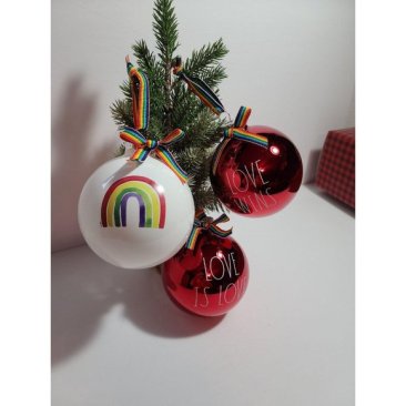 Rae Dunn - Set of 3 Christmas Ornaments - Love Is Love, Love Wins