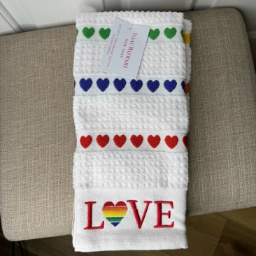 Isaac Mizrahi Love Hearts Pride Rainbow Kitchen Towels Love set of three