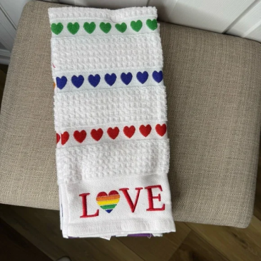 Isaac Mizrahi Love Hearts Pride Rainbow Kitchen Towels Love set of three