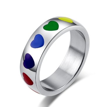 Titanium Steel Rainbow Love Heart Ring