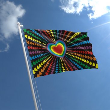 Rainbow Love Heart Flag - 3' x 5' Polyester Flag w/Metal Grommets and a Cotton Heading