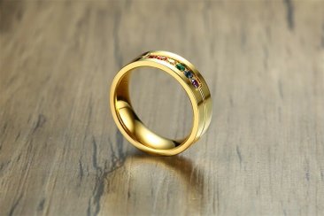 Gold Stainless Steel Cubic Zircon Unisex Alliance Rainbow Promise Ring