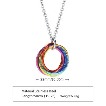 Trinity Rolling Rainbow Interlocked Pride Rings Neckless