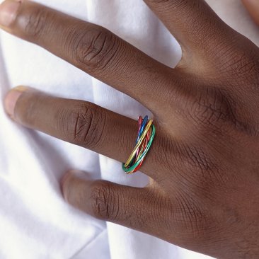 Trinity Rolling Rainbow Interlocked Pride Rings