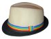 Rainbow Ribbon Straw Fedora Hat - Tan with Black Rim