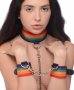 Master Series Kinky Pride Rainbow Bondage Set Wrist & Ankle Cuffs & Collar W/Leash